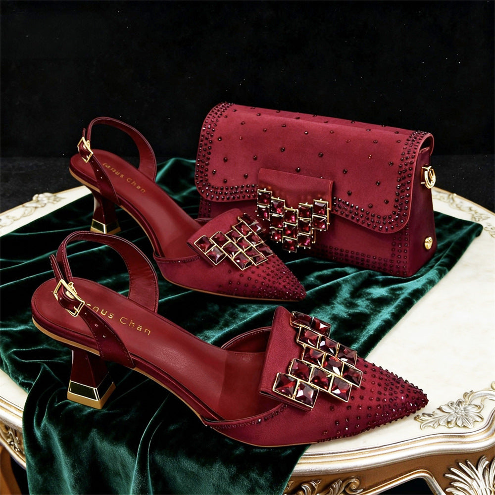 Damen-Schuhe & Taschen-Set mit Rhinestone-Buckle
