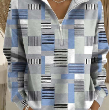 Damen Half Zip Hoodie Top mit Geometrischem Muster