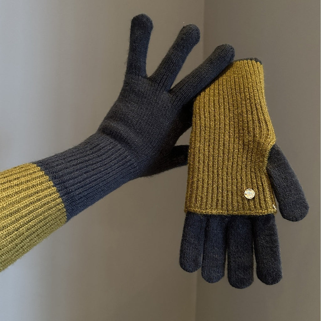 Dual-Use Colorblock Strickhandschuhe im Maillard-Stil