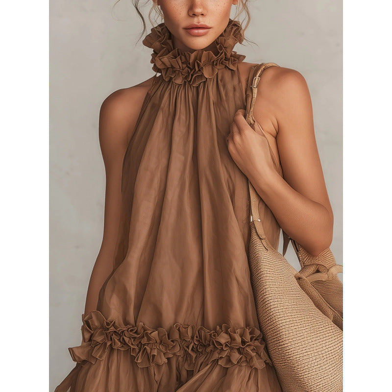 Retro Chiffon-Kleid mit Rüschen