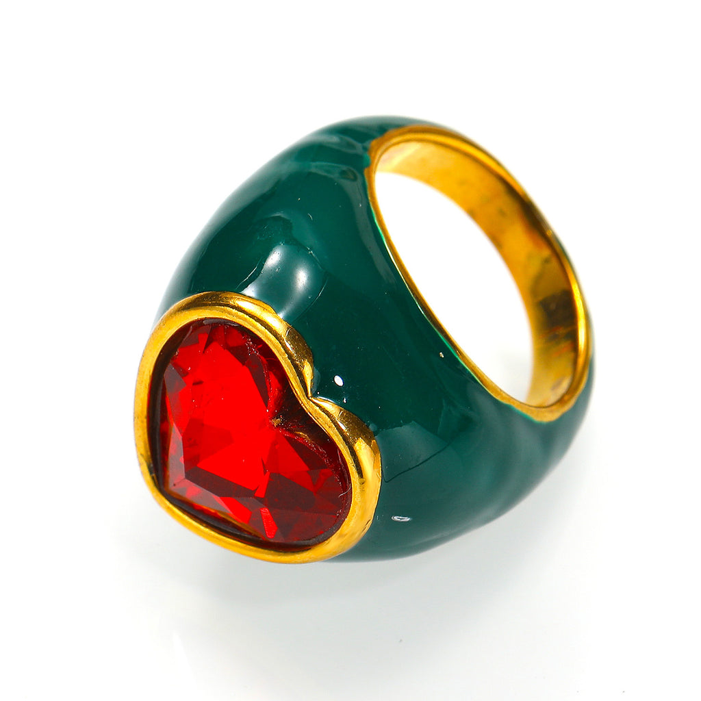 Titanstahl-Ring mit Emaille und grossem Edelstein – Bild 10 | LuxeStyle