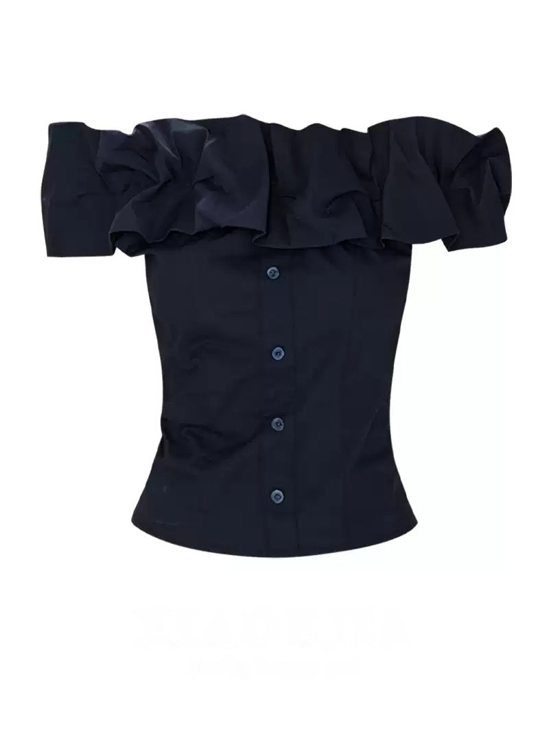 Off-Shoulder Bluse mit Spitze und Taillengürtel