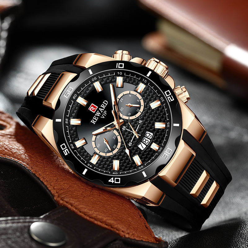 Herrenuhr in Schwarz und Gold mit Kalenderfunktion
