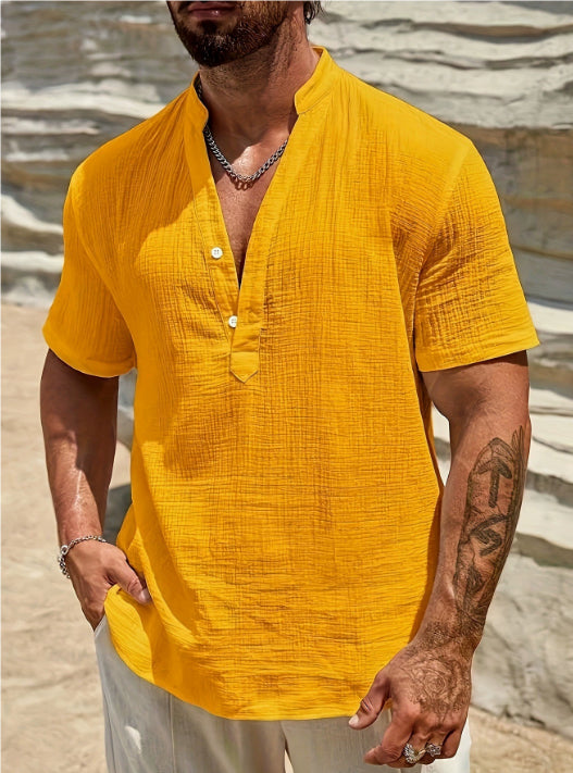 Herren Baumwoll-Leinen Hemd mit Kubakragen – Bild 12 | LuxeStyle