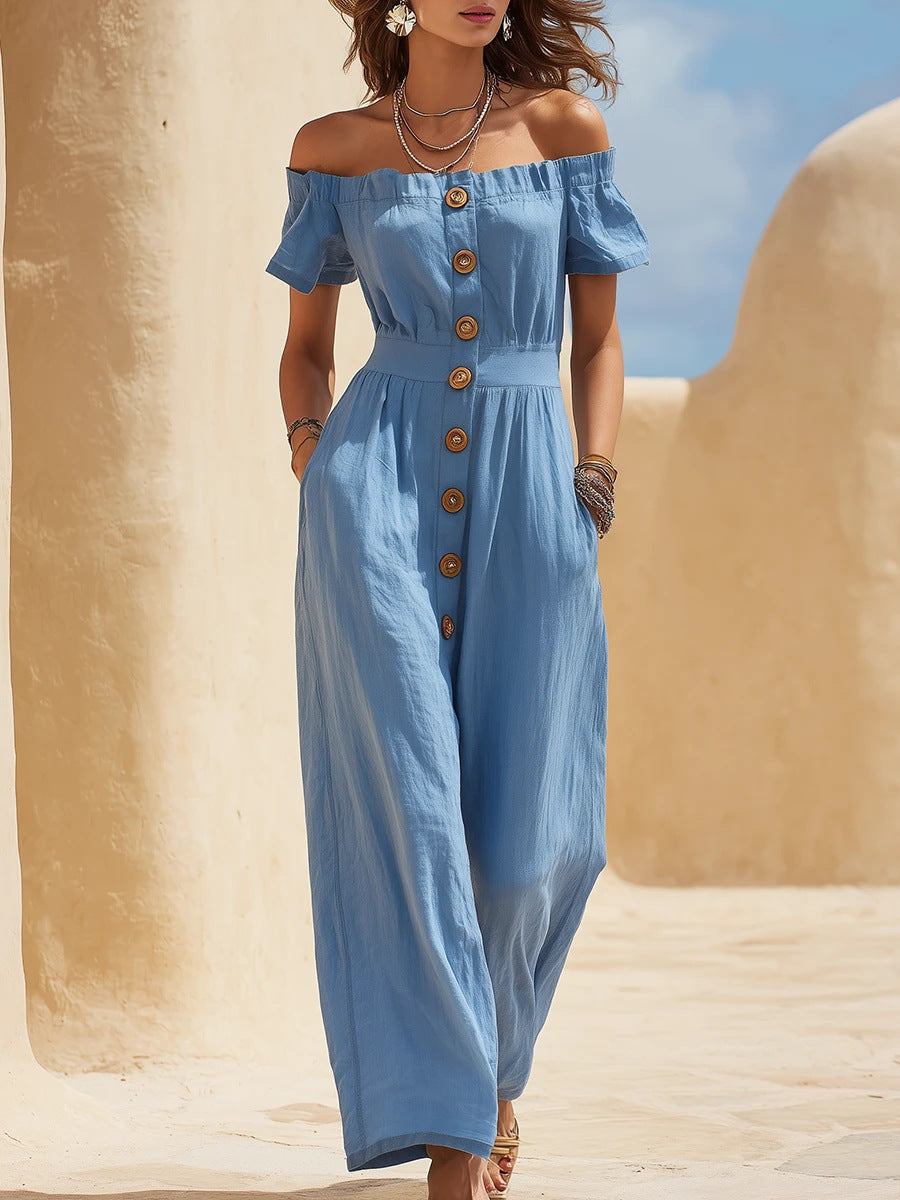 Kurzarm-Jumpsuit mit weitem Bein