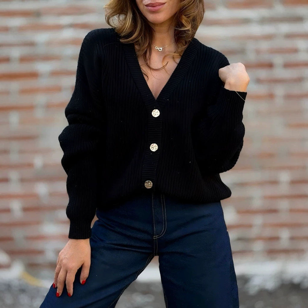 V-Ausschnitt Strick-Cardigan für Damen