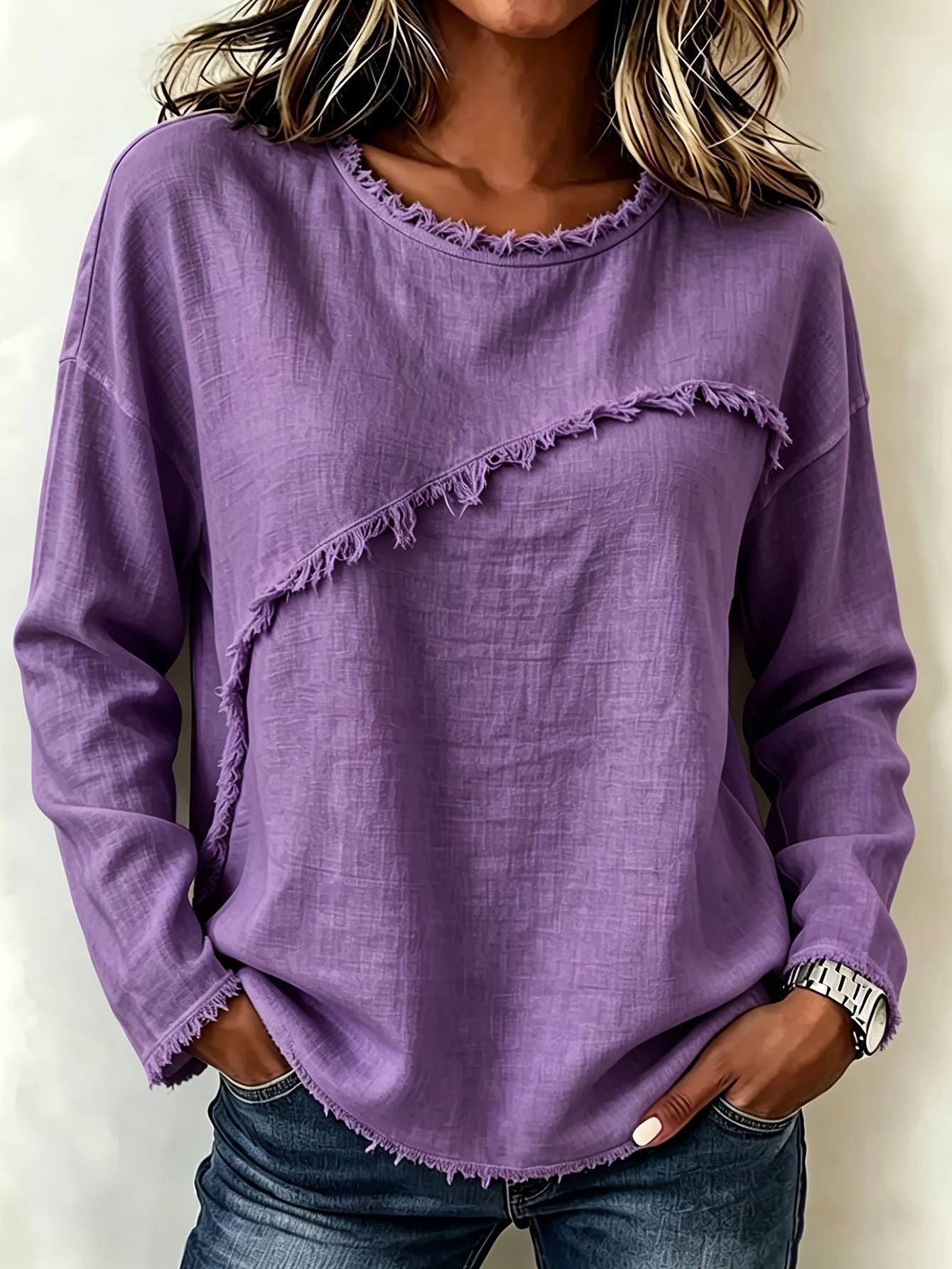 Langarmshirt mit Rundhals und Spitze