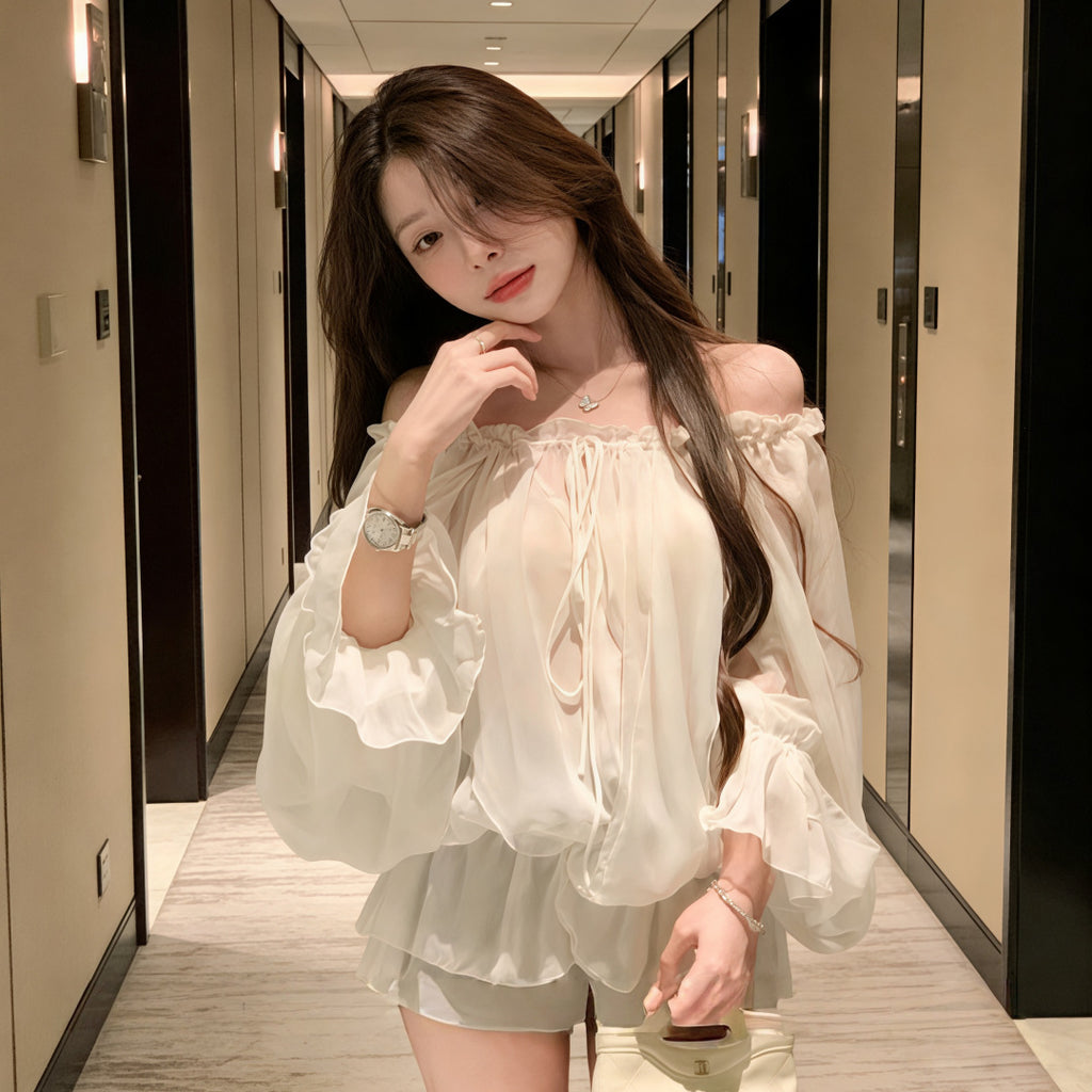 Elegante Chiffonbluse mit One-Shoulder-Design