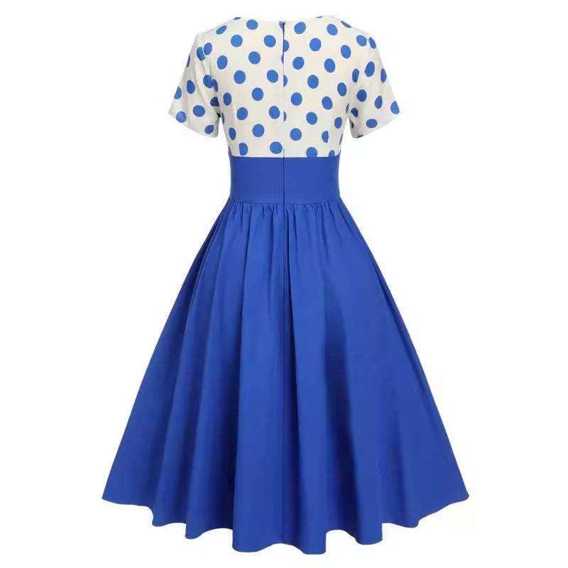 Gepunktetes Patchwork-Kleid mit ausgestelltem Saum | LuxeStyle