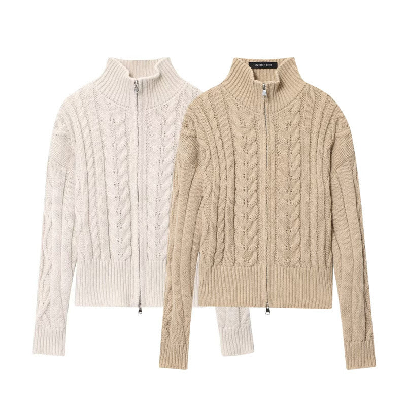 Damen Strickpullover mit Stehkragen und Reissverschluss