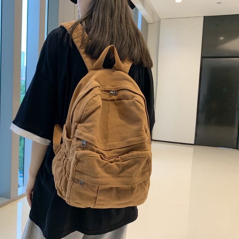 Canvas Schulrucksack mit Reissverschluss