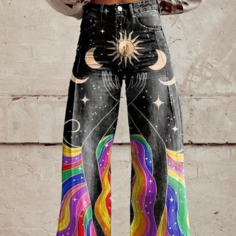 High-Waist Jeans mit weitem Bein & Print – Bild 3 | LuxeStyle