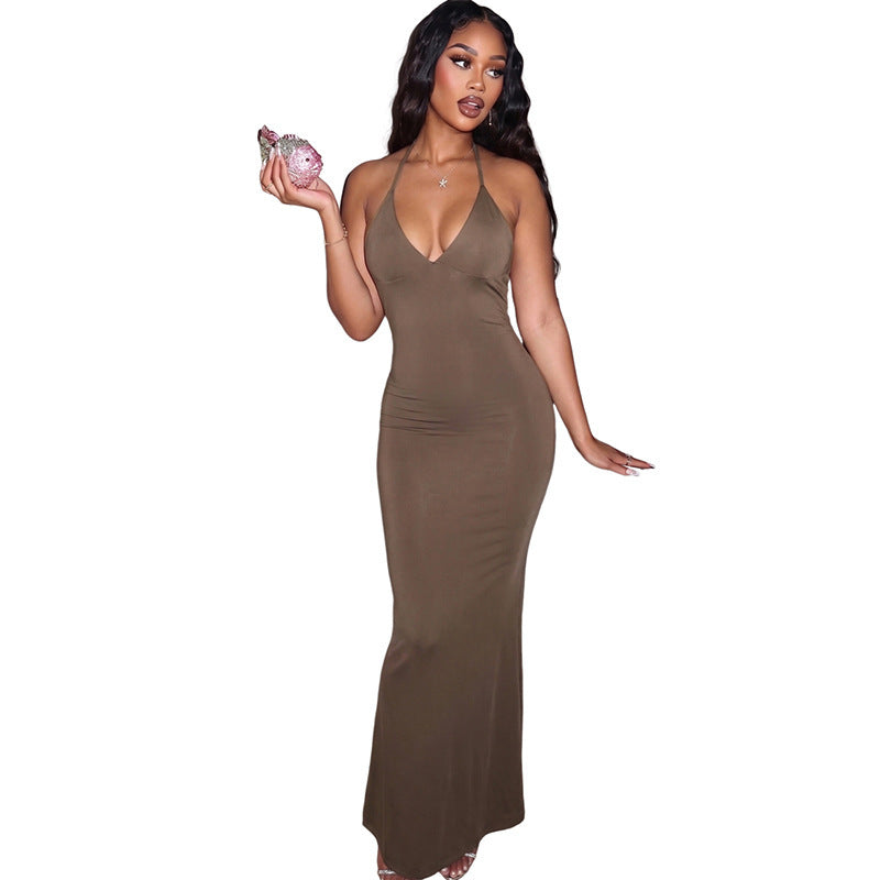 Bodycon Maxikleid mit V-Ausschnitt und Kettendetails