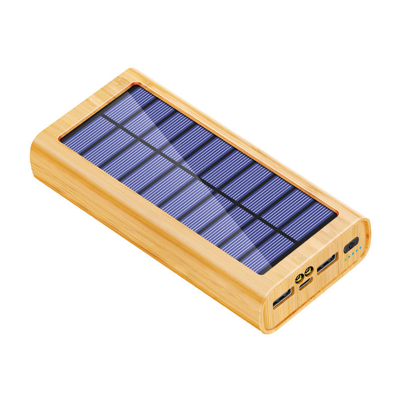Solar Powerbank Holzmaserung mit LED-Licht