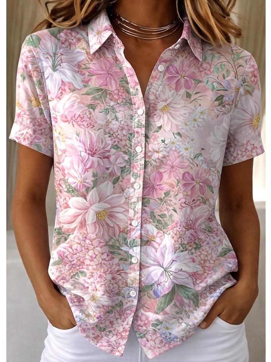 Gestreifte Retro-Bluse mit Blumenmuster