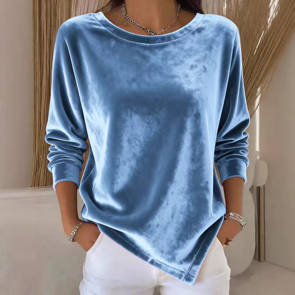 Samtbluse mit Rundhals und langen Ärmeln – Bild 2 | LuxeStyle