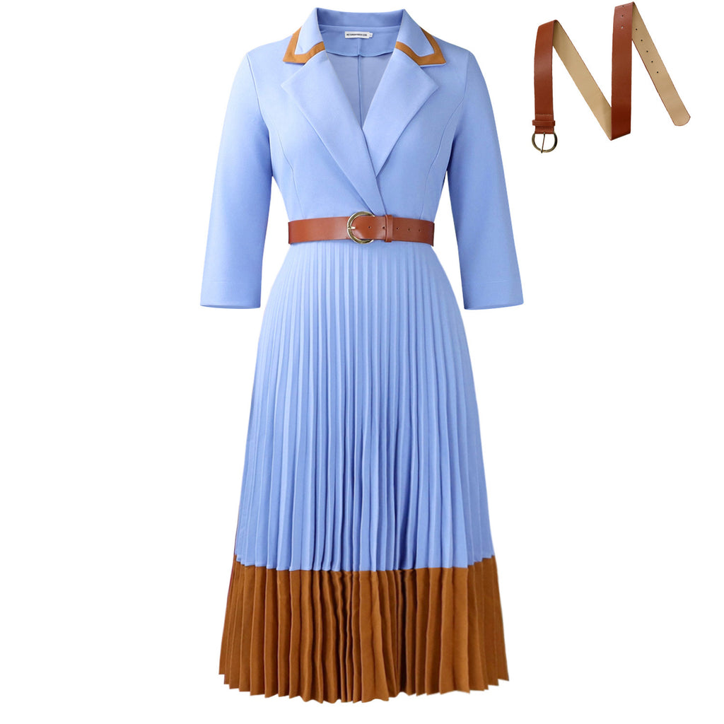 Faltenrock-Kleid mit Gürtel, hoher Taillierung – Bild 4 | LuxeStyle