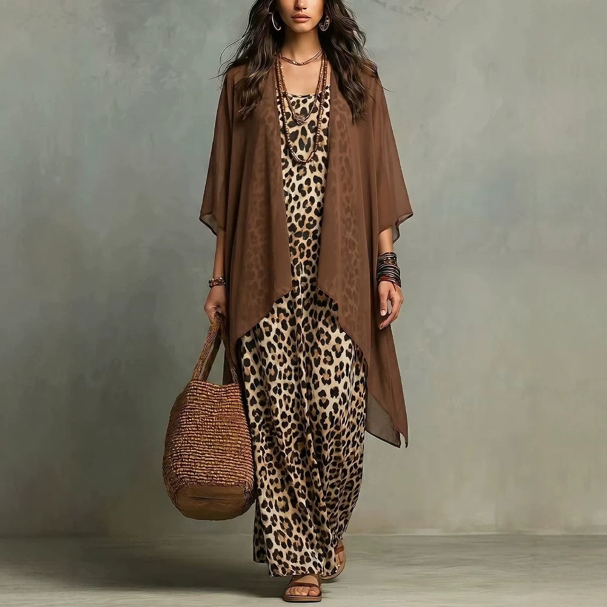 Leoparden-Print Trägerkleid Zweiteiler