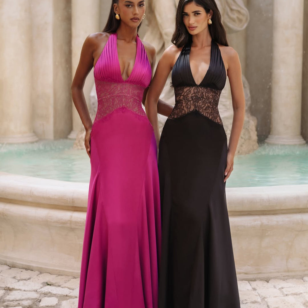 Satin-Abendkleid mit Spitze