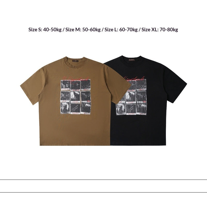 Nine-Grid Print Kurzarm T-Shirt Herren