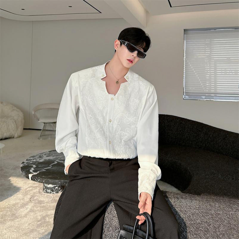 Männer Shirt mit 3D-Blumenpatch und Metallknöpfen – Bild 3 | LuxeStyle