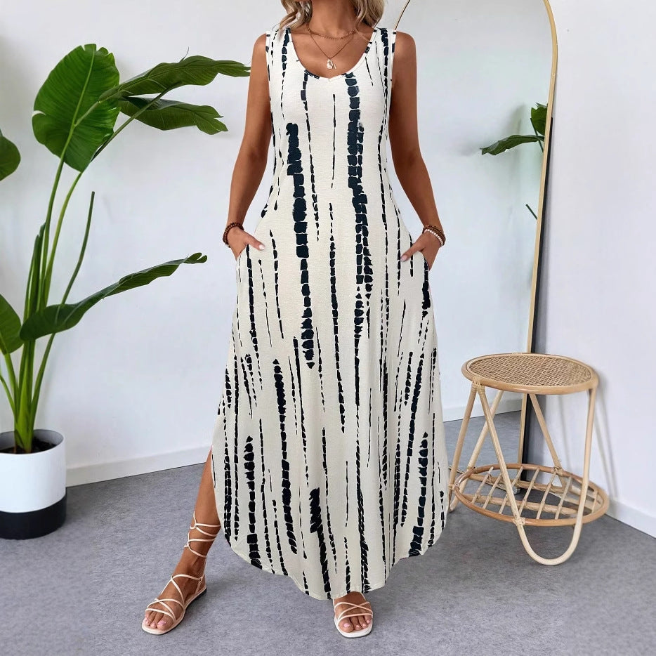 Bedrucktes ärmelloses A-Linien-Kleid mit Schlitz – Bild 2 | LuxeStyle