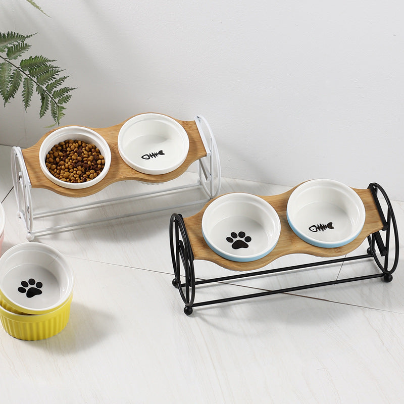 Futterstation mit Keramiknäpfen & Bambusgestell | LuxeStyle