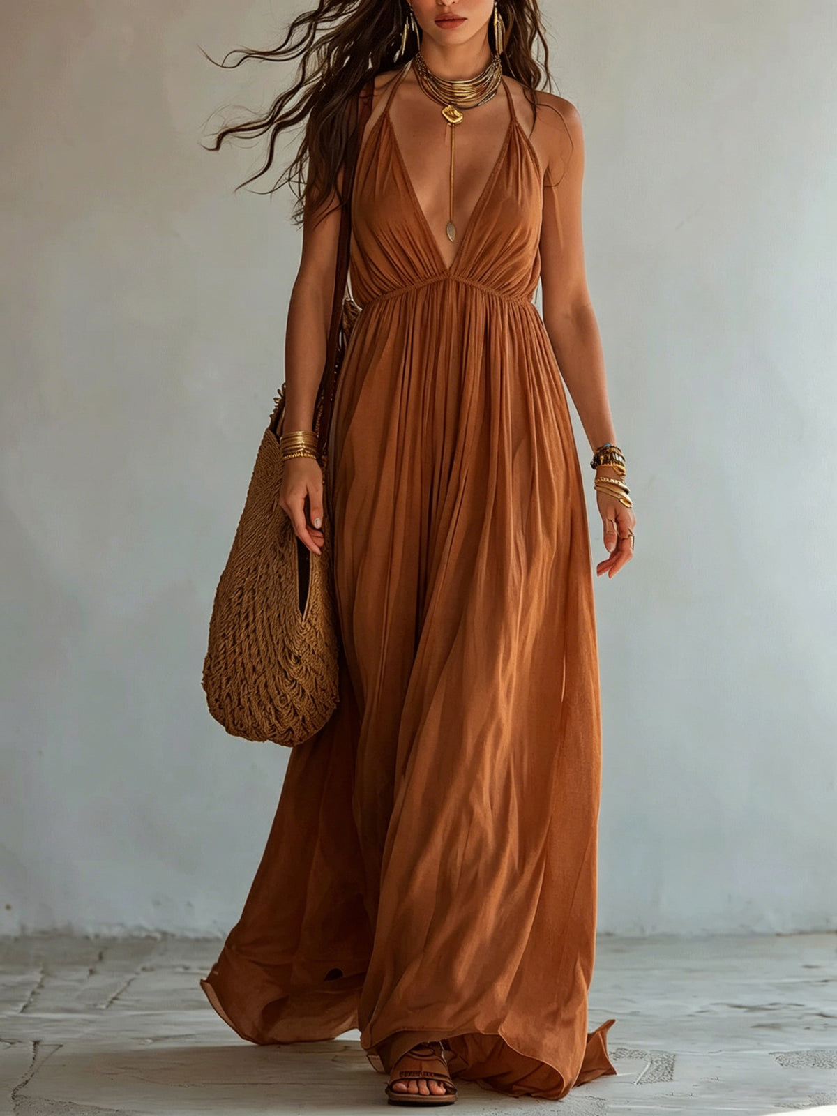 Elegantes Neckholder-Maxikleid mit tiefem V-Ausschnitt – Bild 7 | LuxeStyle