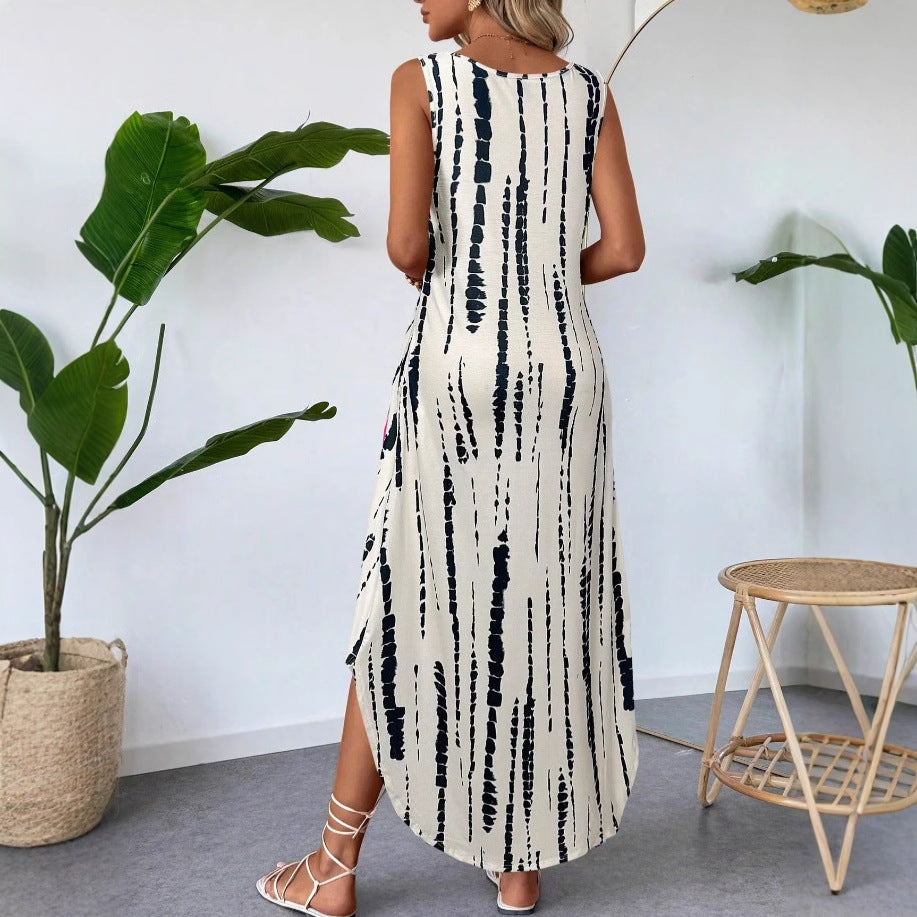 Bedrucktes ärmelloses A-Linien-Kleid mit Schlitz – Bild 3 | LuxeStyle