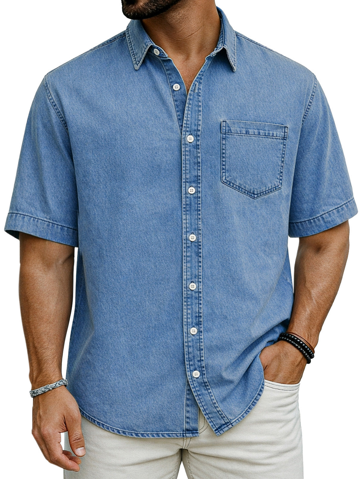 Herren Kurzarm-Casual-Shirt Sommer Sandgewaschen