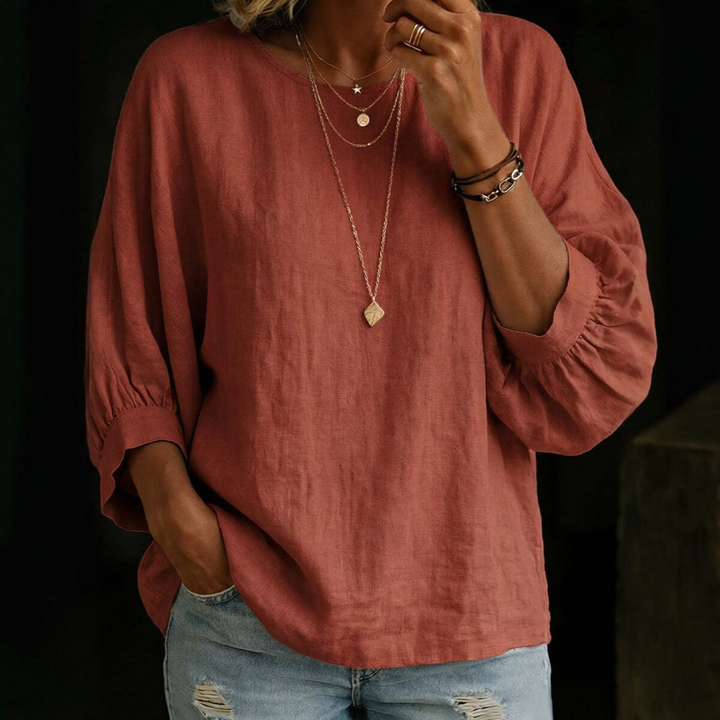 Lässiges Damen-Shirt mit Rundhals und 3/4-Ärmeln