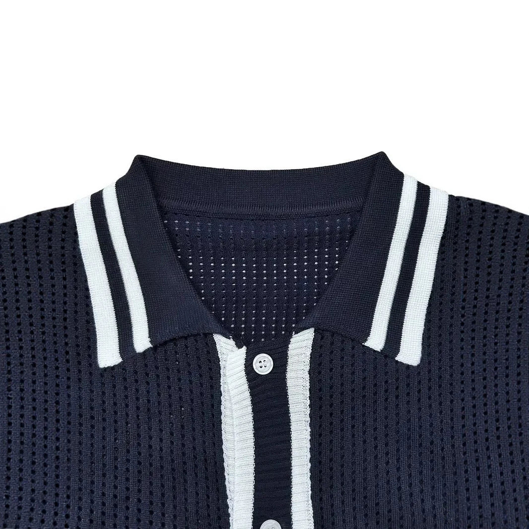 Strickhemd für Herren mit Revers und kurzen Ärmeln