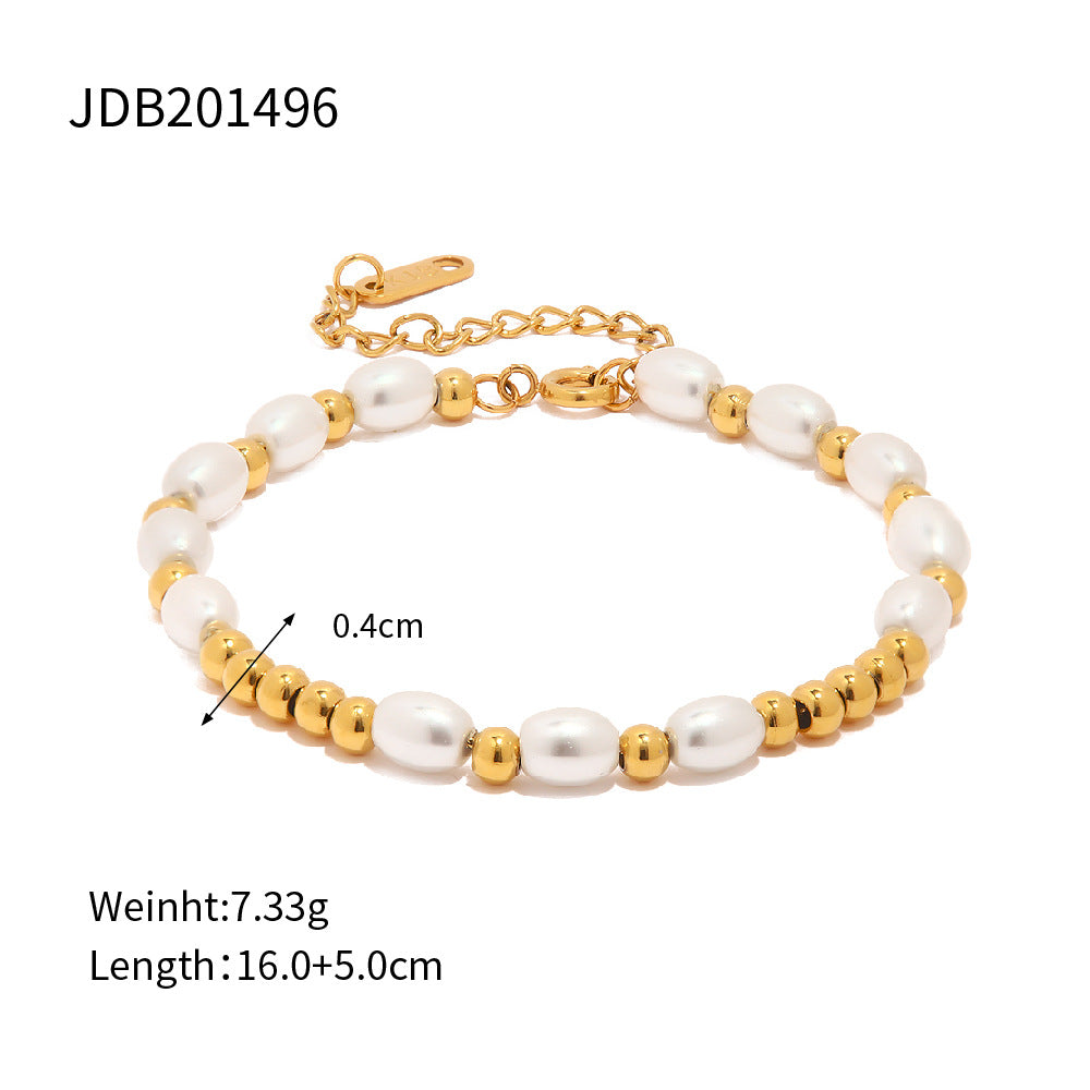 Perlenarmband aus Edelstahl, vergoldet – Bild 5 | LuxeStyle