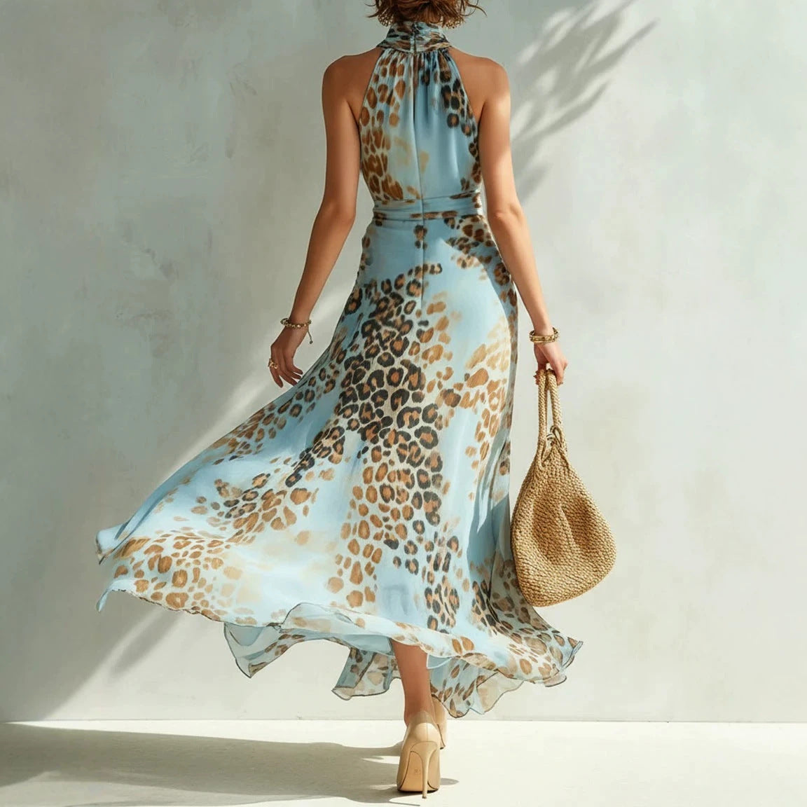 Maxikleid mit Leopardenprint und Neckholder – Bild 2 | LuxeStyle