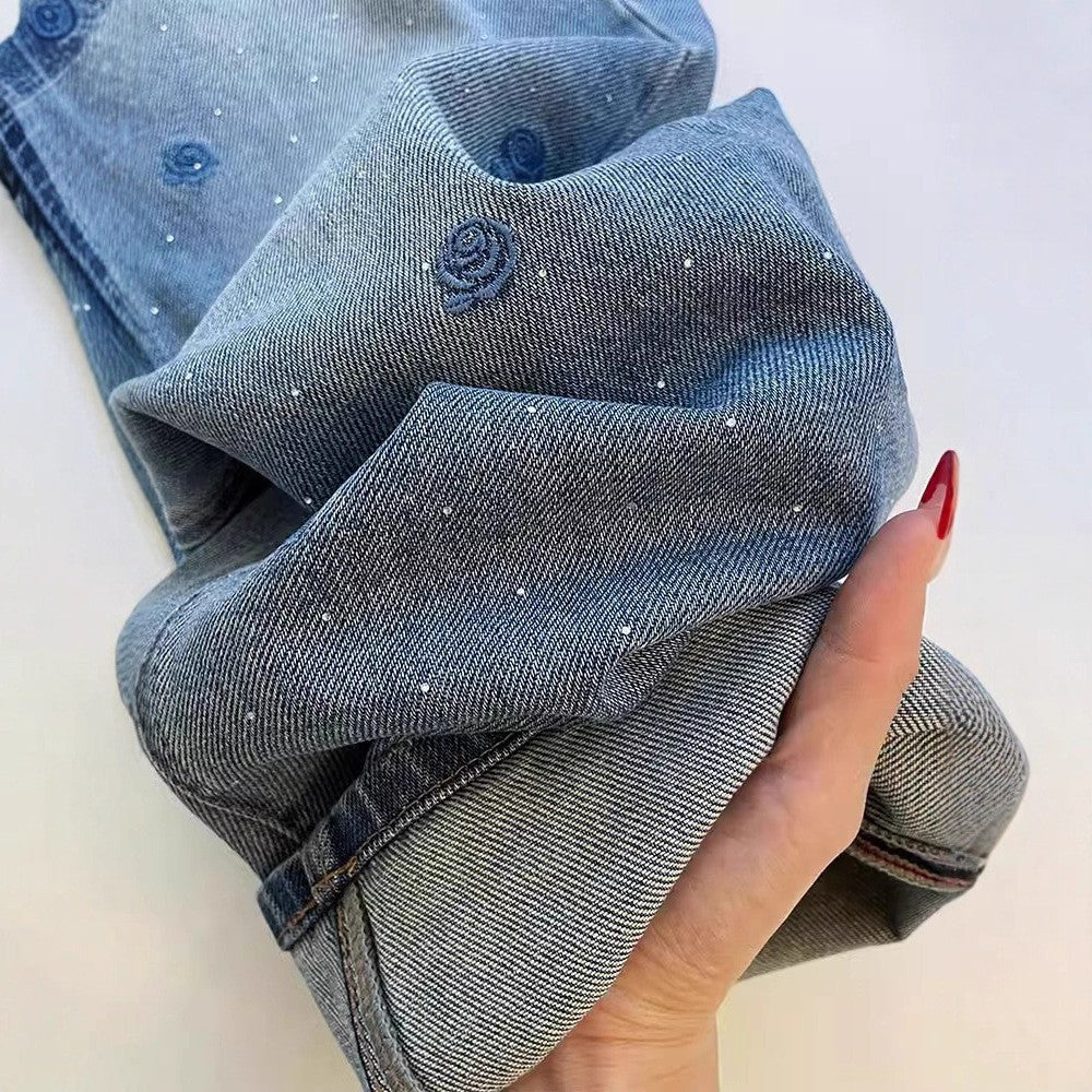 Vintage Blue Rose Bestickte Jeans