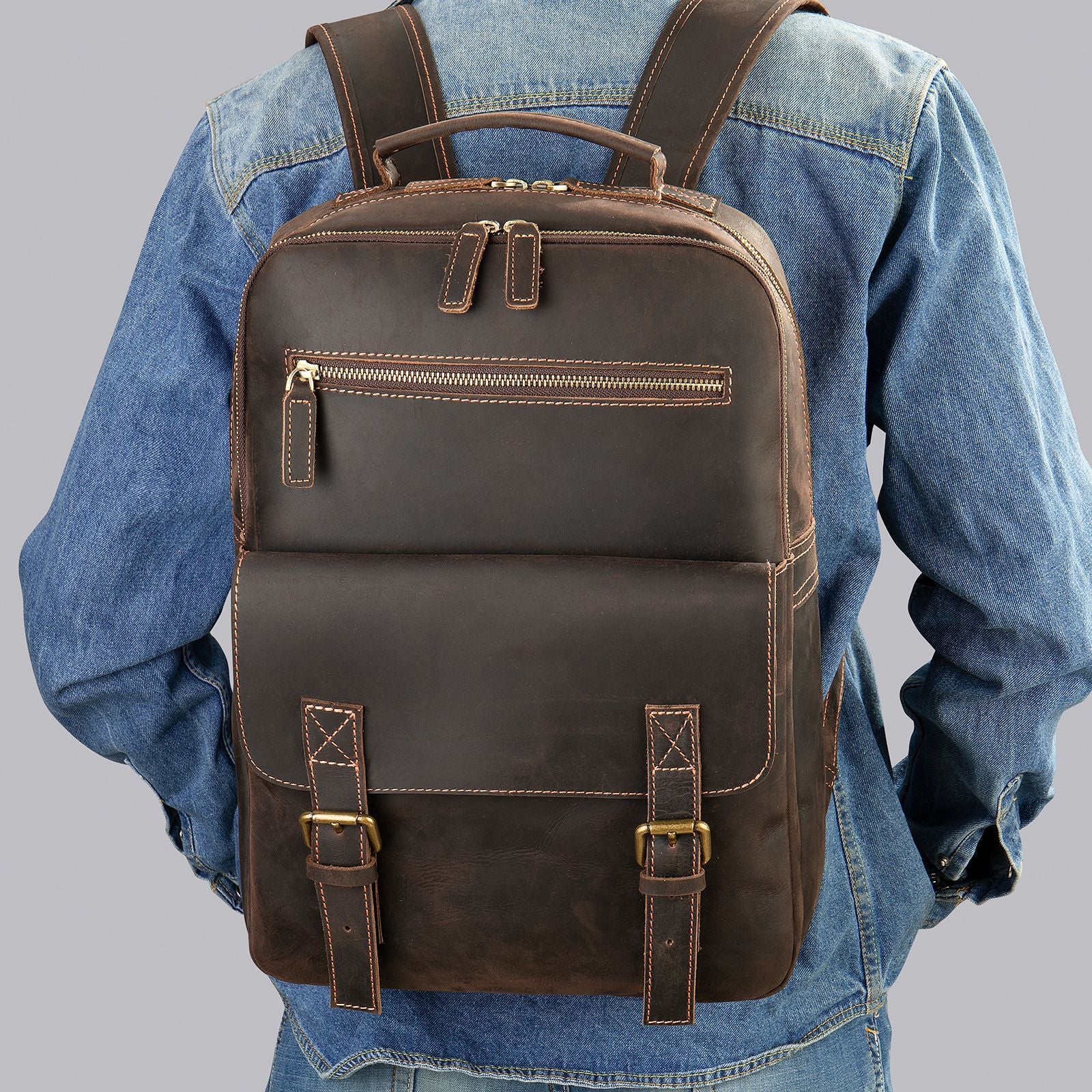 Leder Rucksack Retro – Grosses Hauptfach