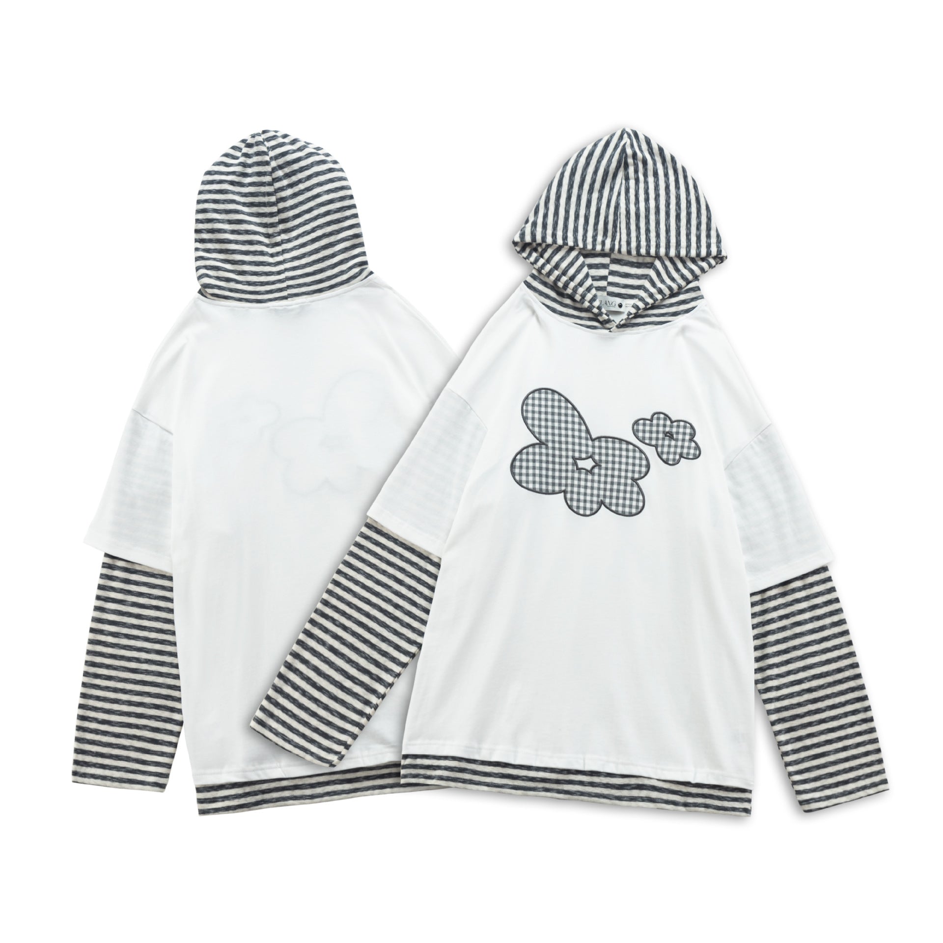 Retro Streifen-Hoodie mit Blumen-Stickerei