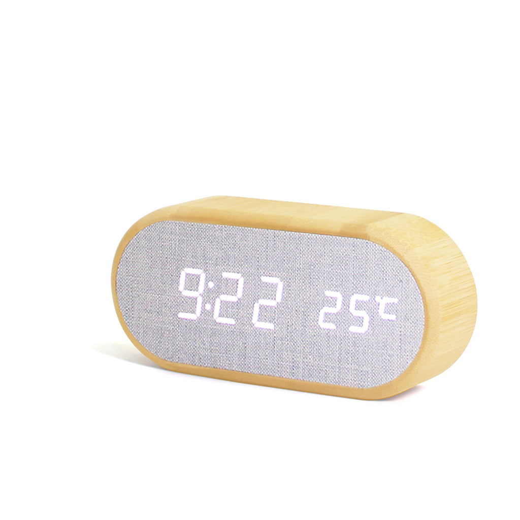 Geschenk-Uhr aus Bambus mit Wecker & Thermo