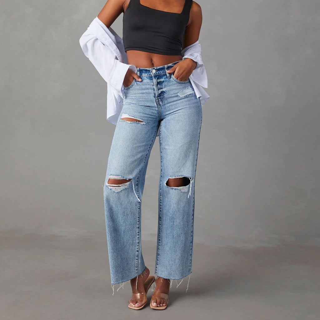 Rissige Denim-Hose mit Sackleiste