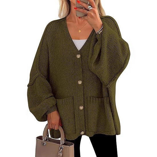 Damen V-Neck Strickjacke mit Taschen