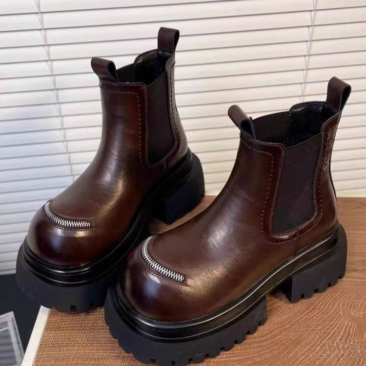 Vintage Platform Chelsea Boots mit Zier-Reissverschluss
