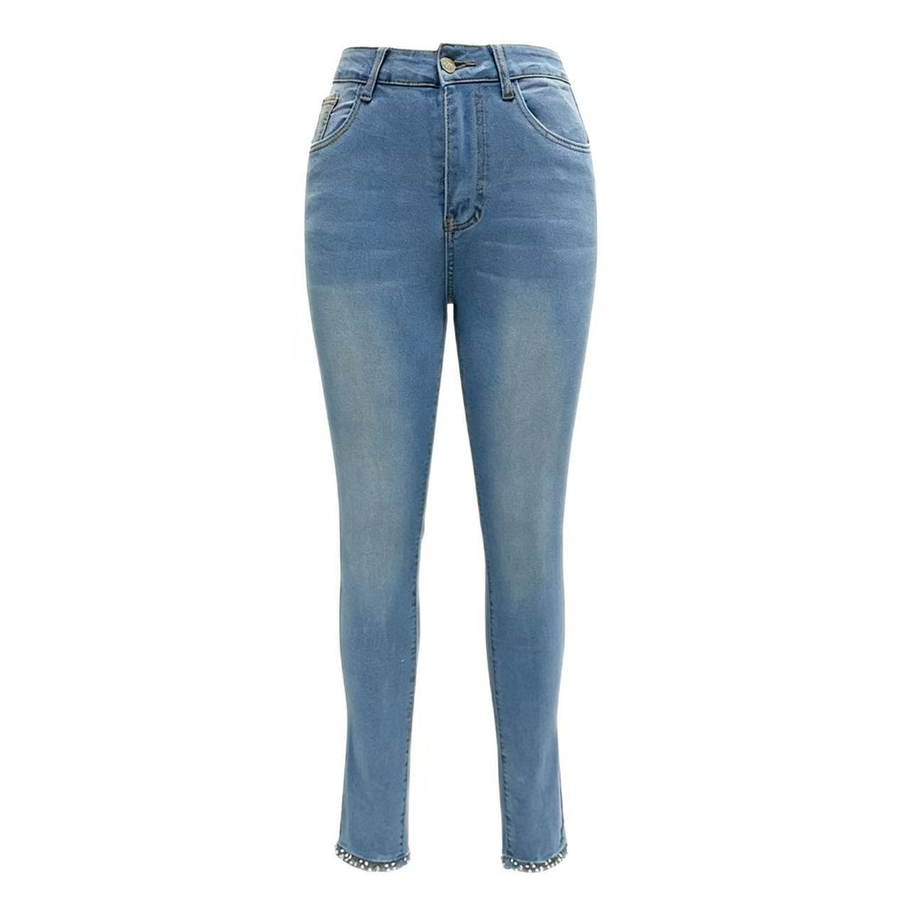 High-Waist Jeans mit Schleife & Strass