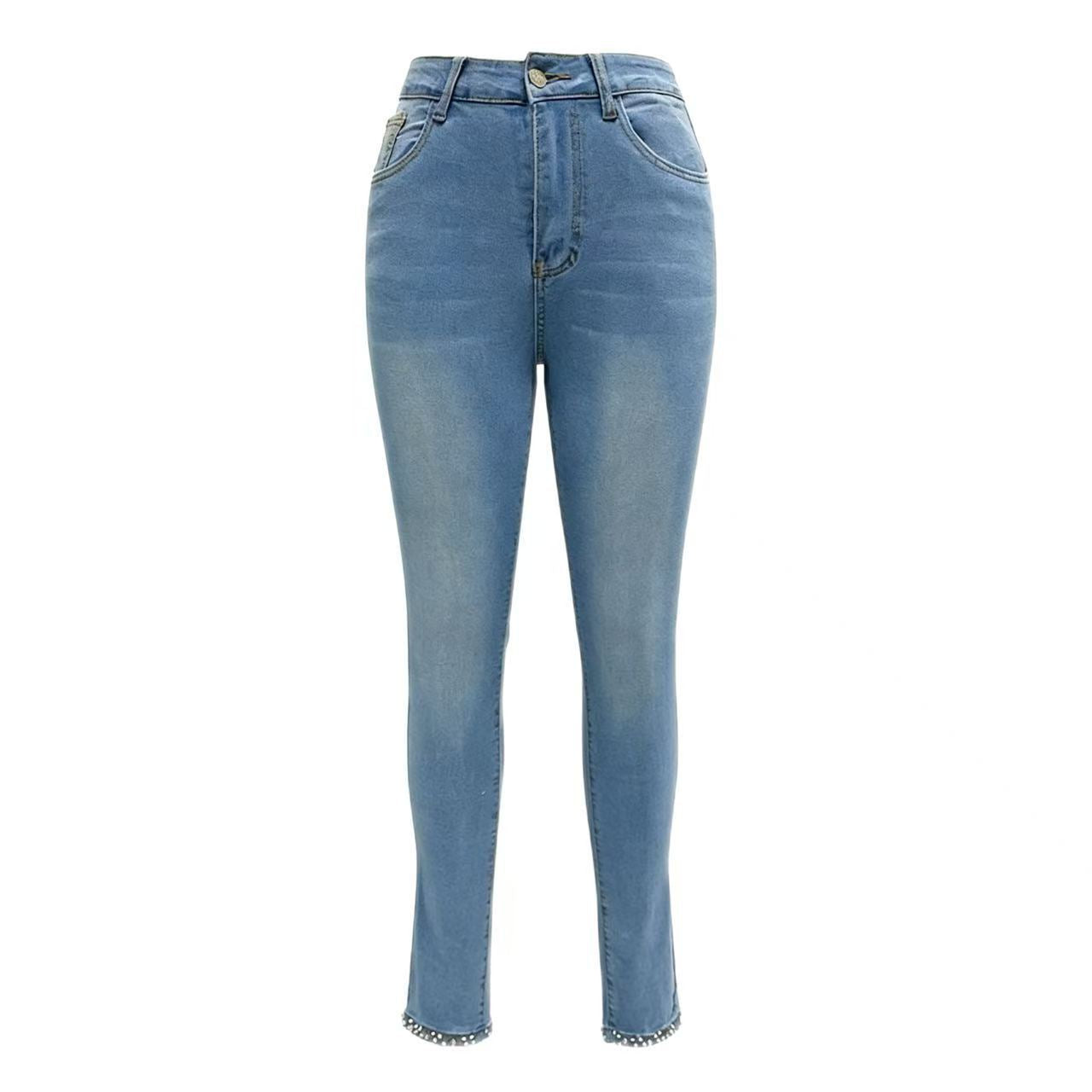 High-Waist Jeans mit Schleife & Strass