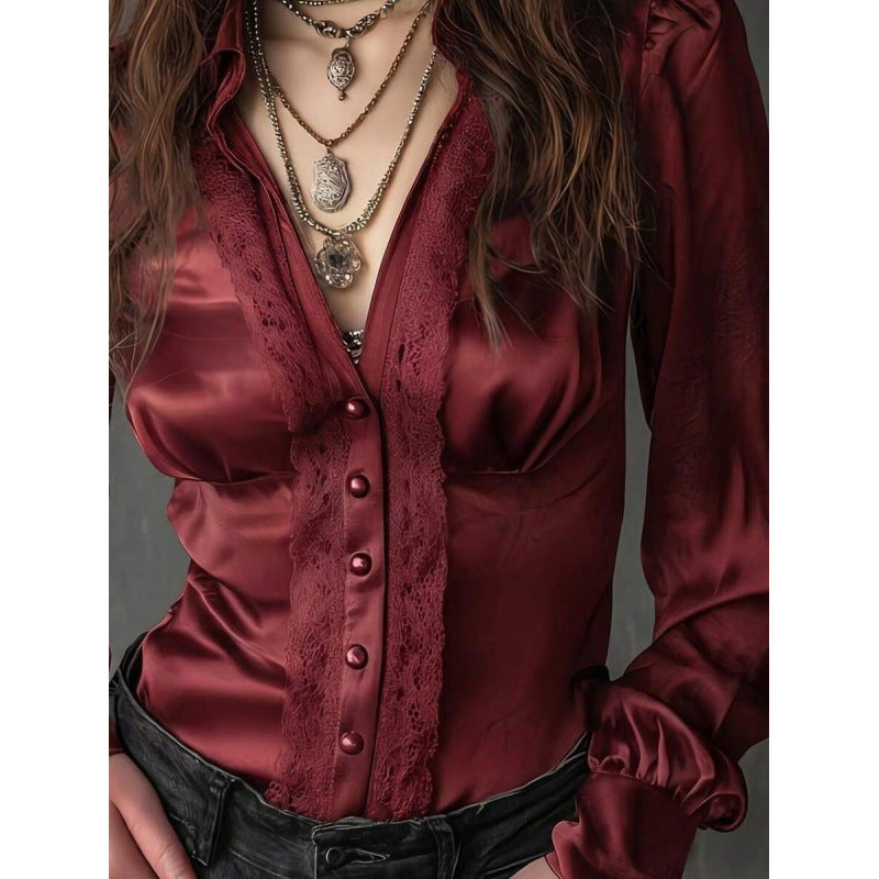 Satin-Bluse mit weiten Armen