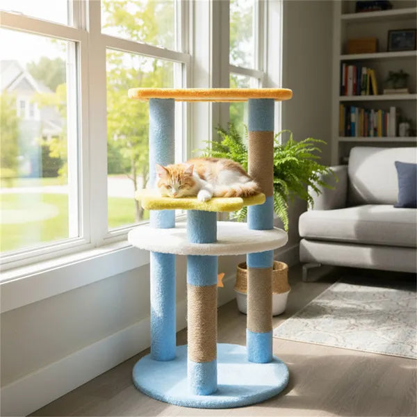 Mond & Sterne Katzenbaum mit 4 Ebenen – Blau