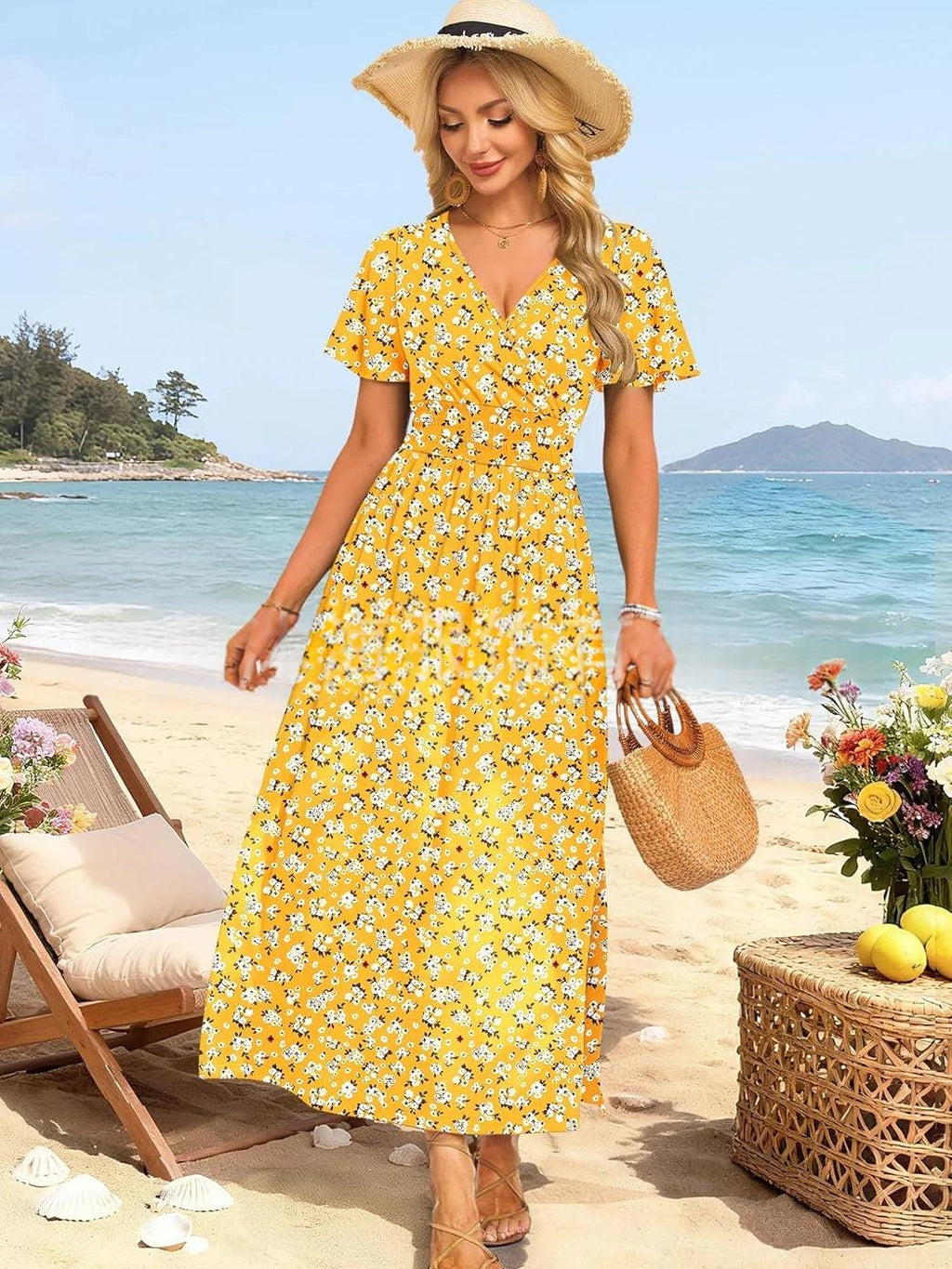 Tailliertes A-Linien Blumenkleid mit Schlitz