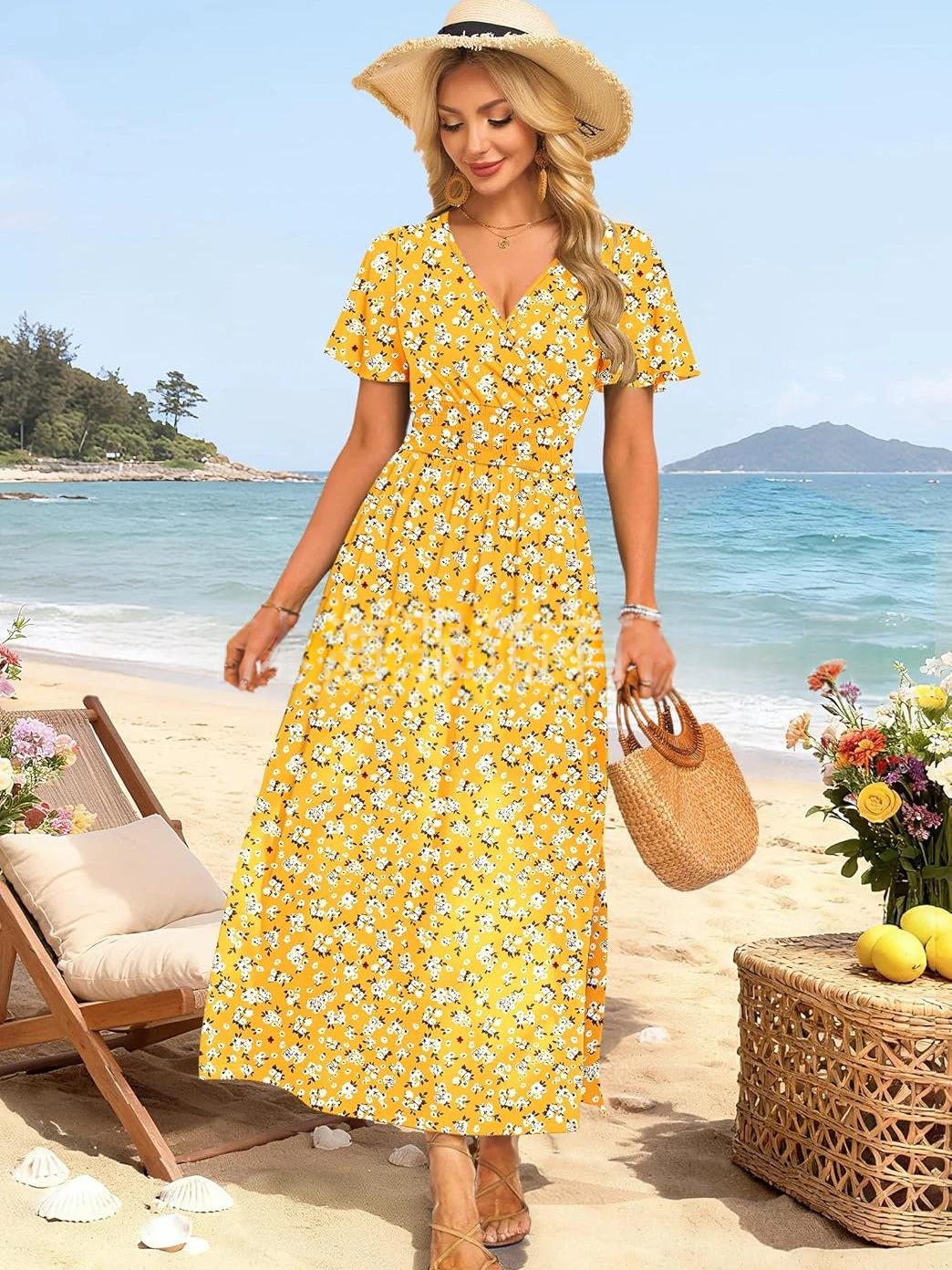 Tailliertes A-Linien Blumenkleid mit Schlitz