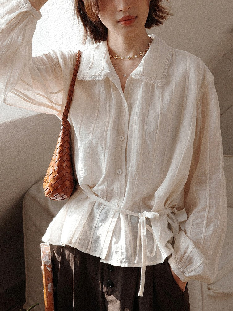 Gestreiftes Jacquard-Shirt mit Taillenbetonung