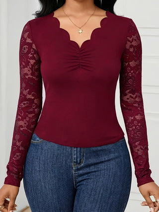 Elegantes Spitzen-Langarmshirt für Damen – Ansicht 2
