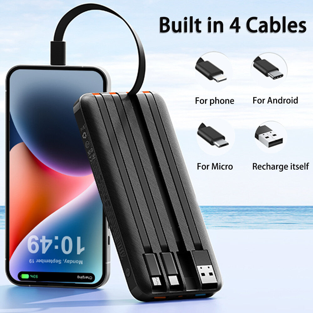 XXL-Powerbank mit 4 USB-Ports & 3 integrierten Ladekabeln